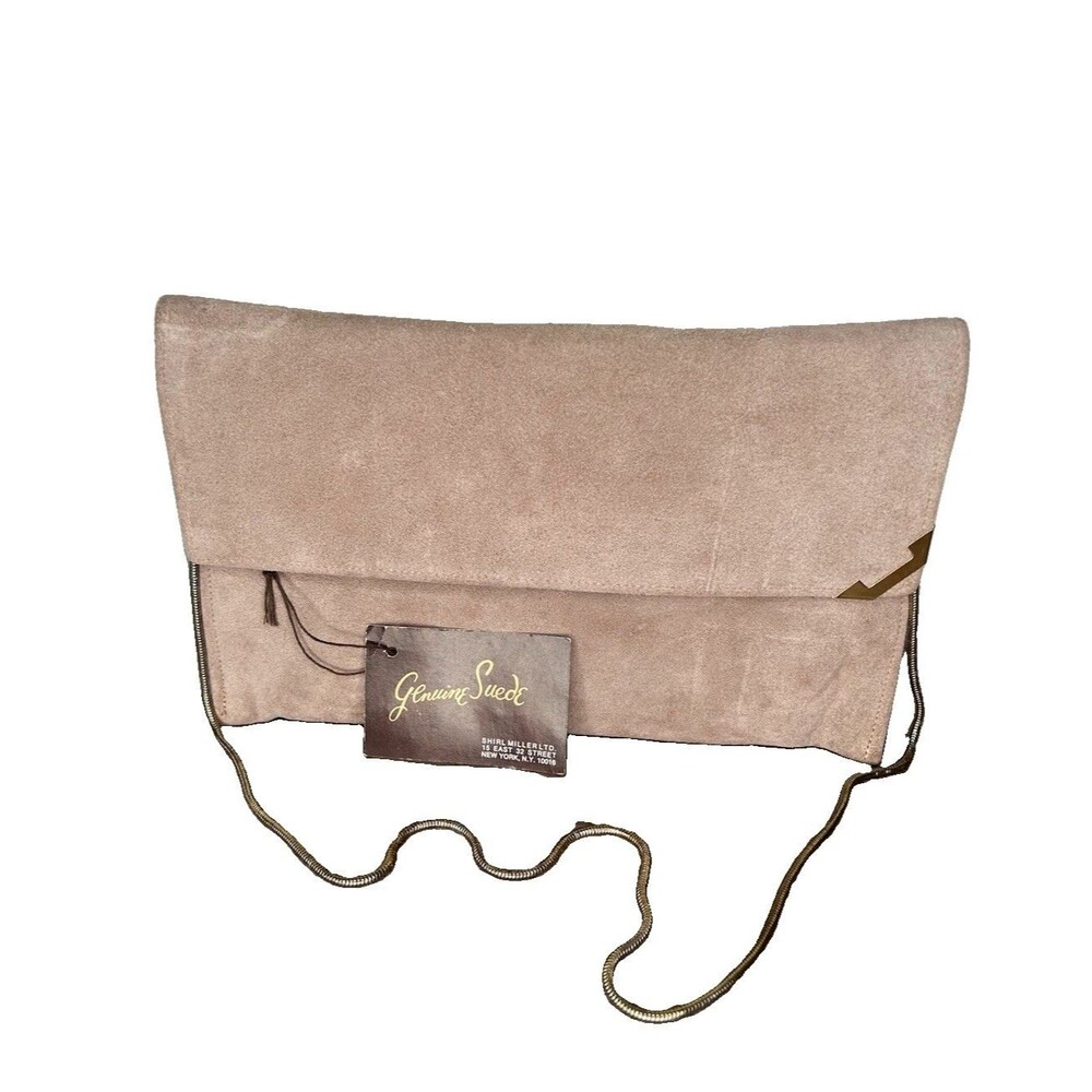 Vintage 70s Shirl Miller Ltd. Genuine Suede Fold Over Clutch Gold Chain Strap